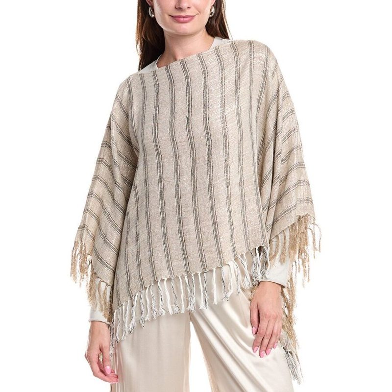 Brunello Cucinelli Womens Beige Striped Poncho With Fringe