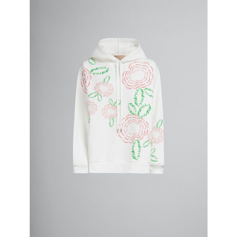 Marni Womens Natural White Floral Embroidered Hoodie