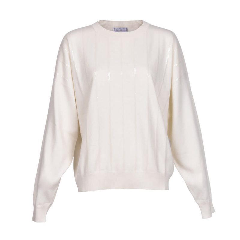 Brunello Cucinelli White Cashmere Sequin Sweater