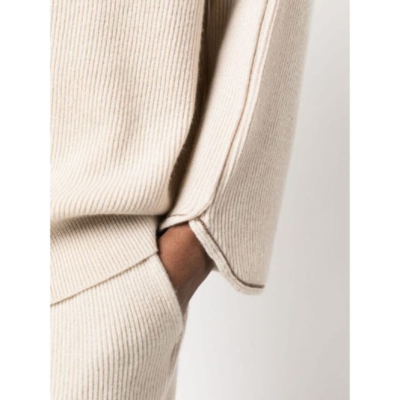 Brunello Cucinelli Beige Ribbed Knit Sweater