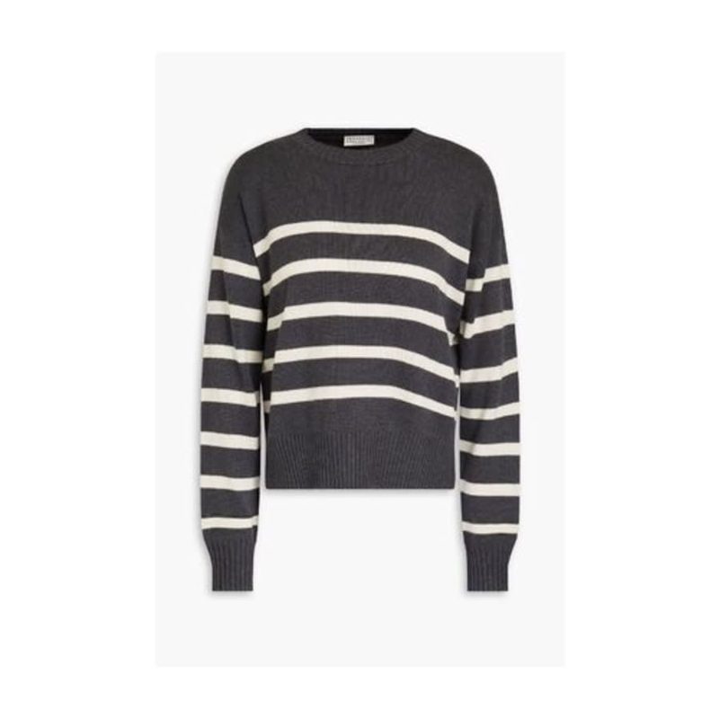 Brunello Cucinelli Womens Charcoal Striped Knit Sweater