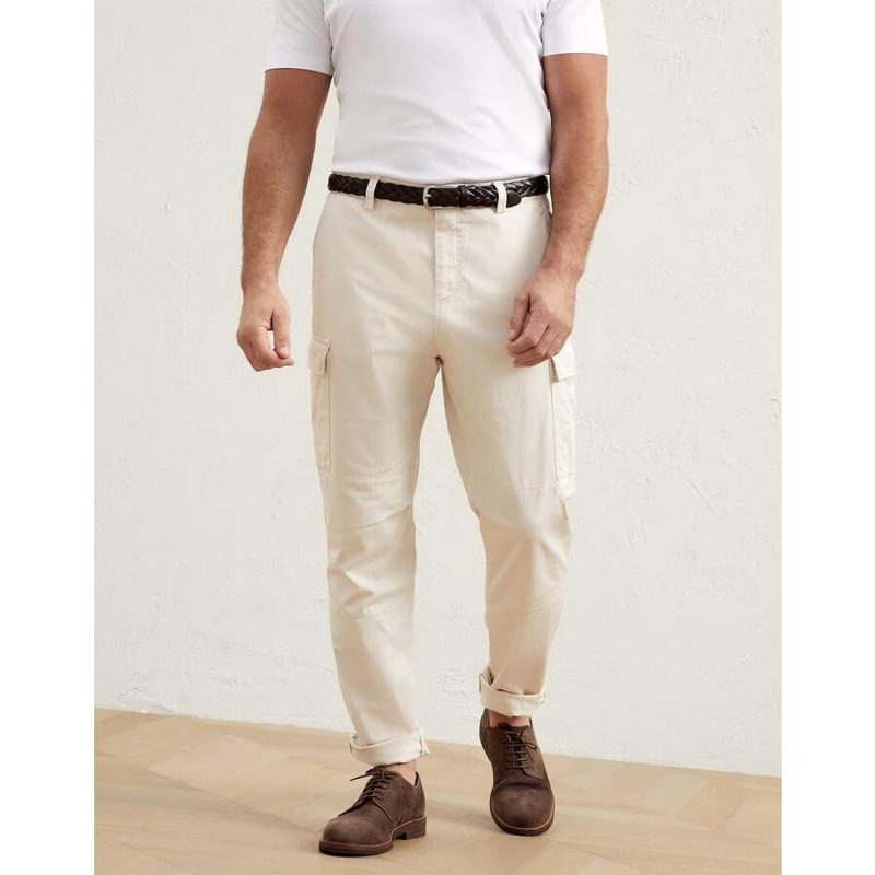 Brunello Cucinelli MenS Off White Relaxed Cargo Trousers
