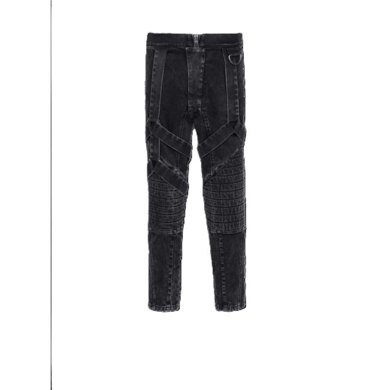 MenS Black Acid Wash Denim Pants With Straps