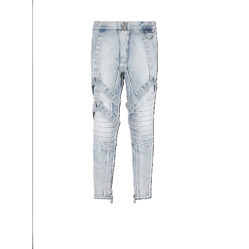 MenS Light Blue Multi-Strap Denim Pants