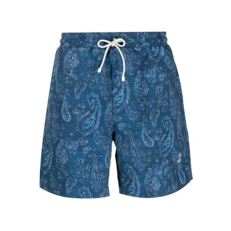 Brunello Cucinelli MenS Blue Paisley Drawstring Shorts