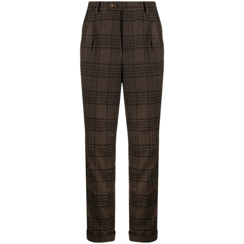 Brunello Cucinelli MenS Brown Plaid Tailored Trousers