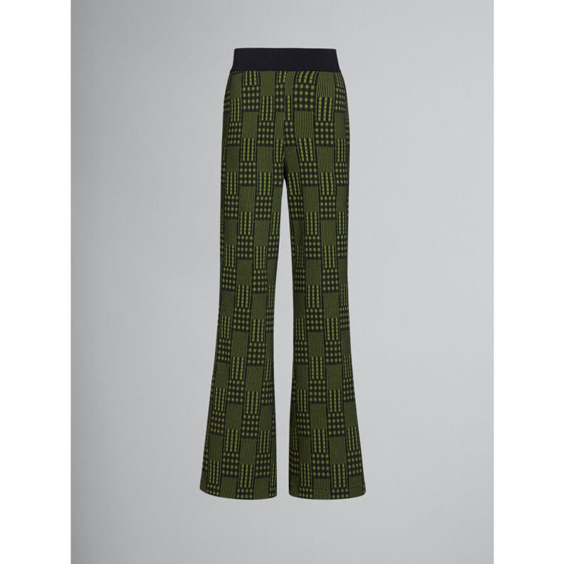 Marni MenS Green Patterned Wide-Leg Trousers