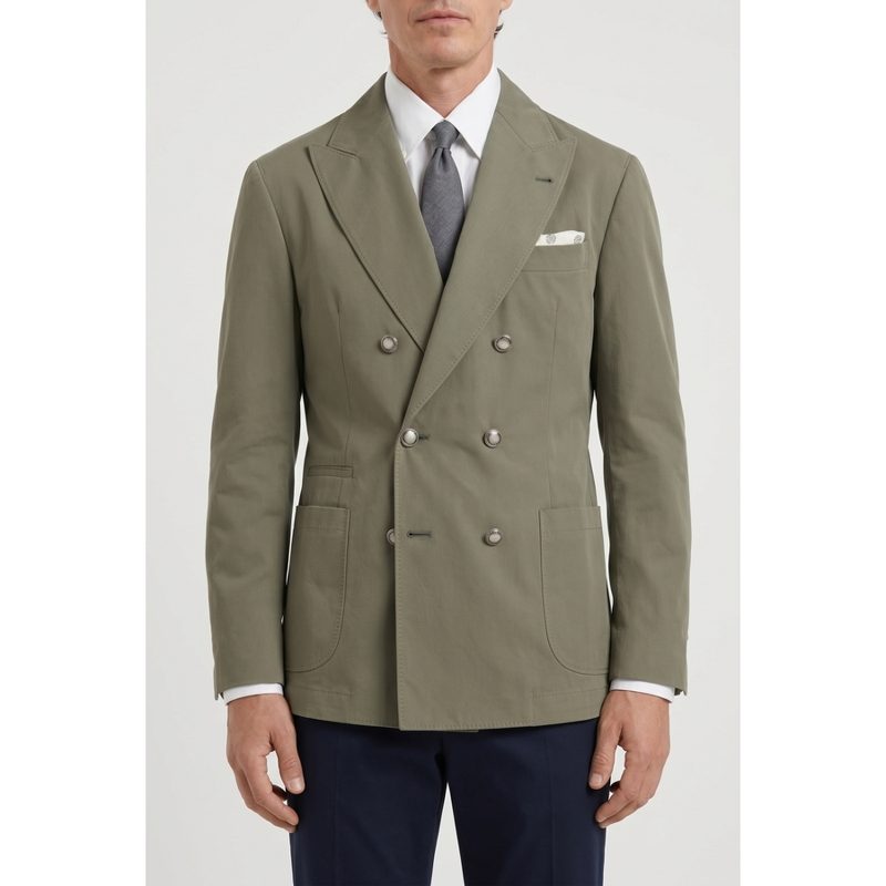 Brunello Cucinelli Olive Cotton Double Breasted Blazer