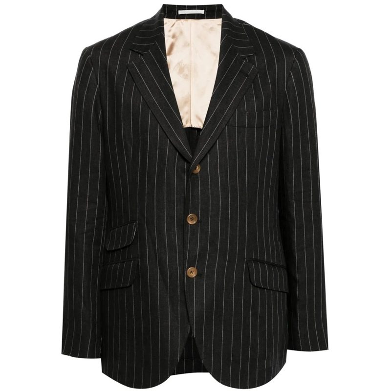 Brunello Cucinelli Black Linen Pinstripe Blazer