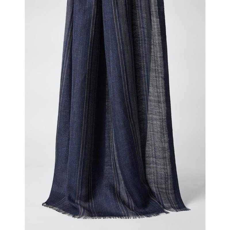 Brunello Cucinelli MenS Blue Silk Linen Striped Scarf