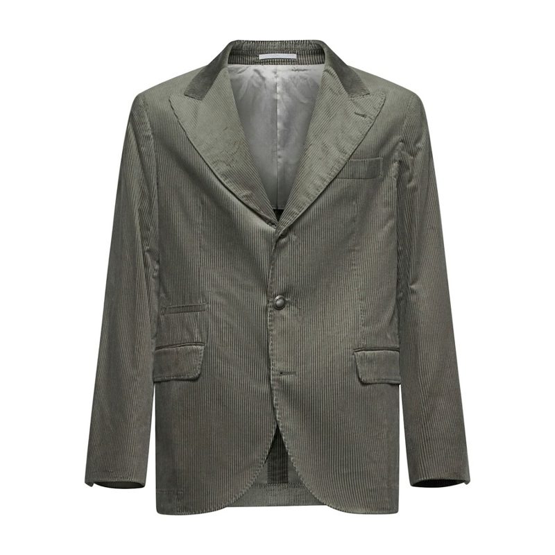 Brunello Cucinelli Olive Pinstripe Deconstructed Blazer