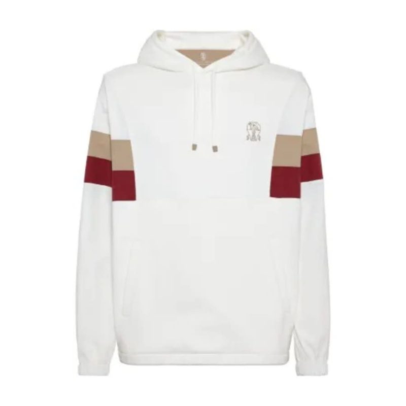 Brunello Cucinelli MenS Off White Color Block Hoodie