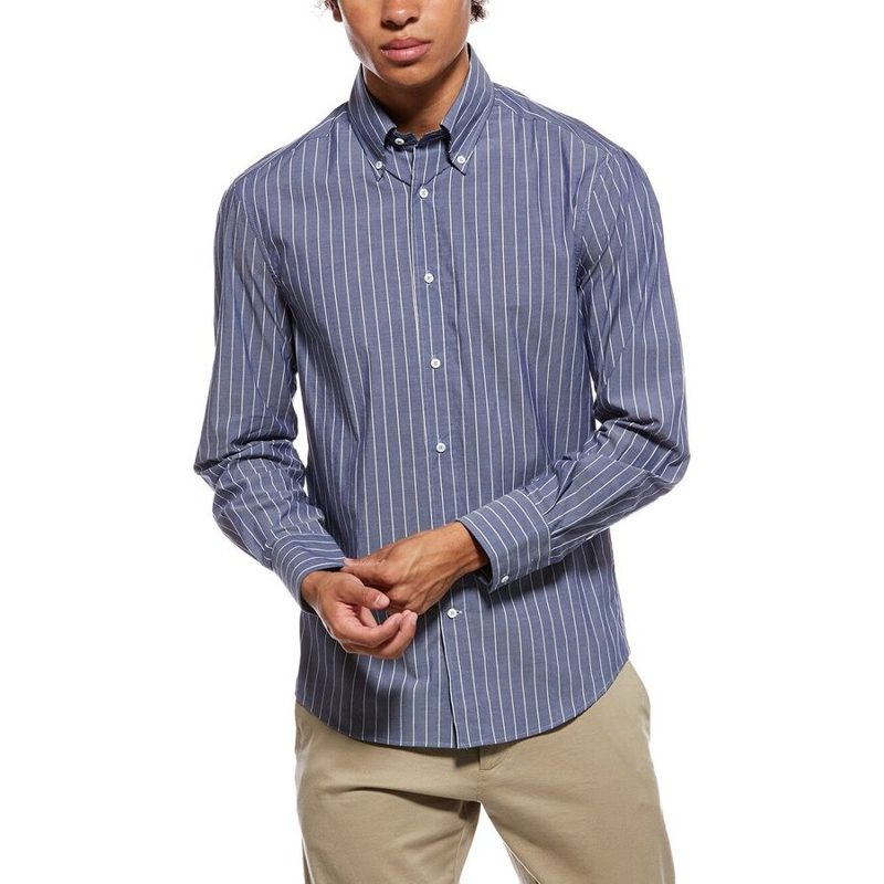 Brunello Cucinelli MenS Blue White Striped Button-Up Shirt