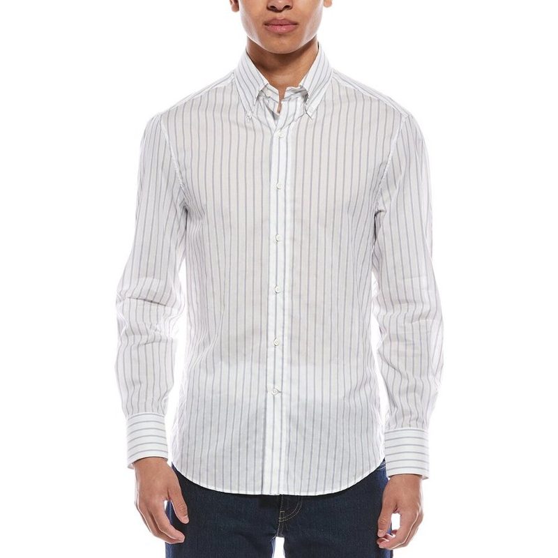 Brunello Cucinelli MenS White Striped Button-Up Shirt
