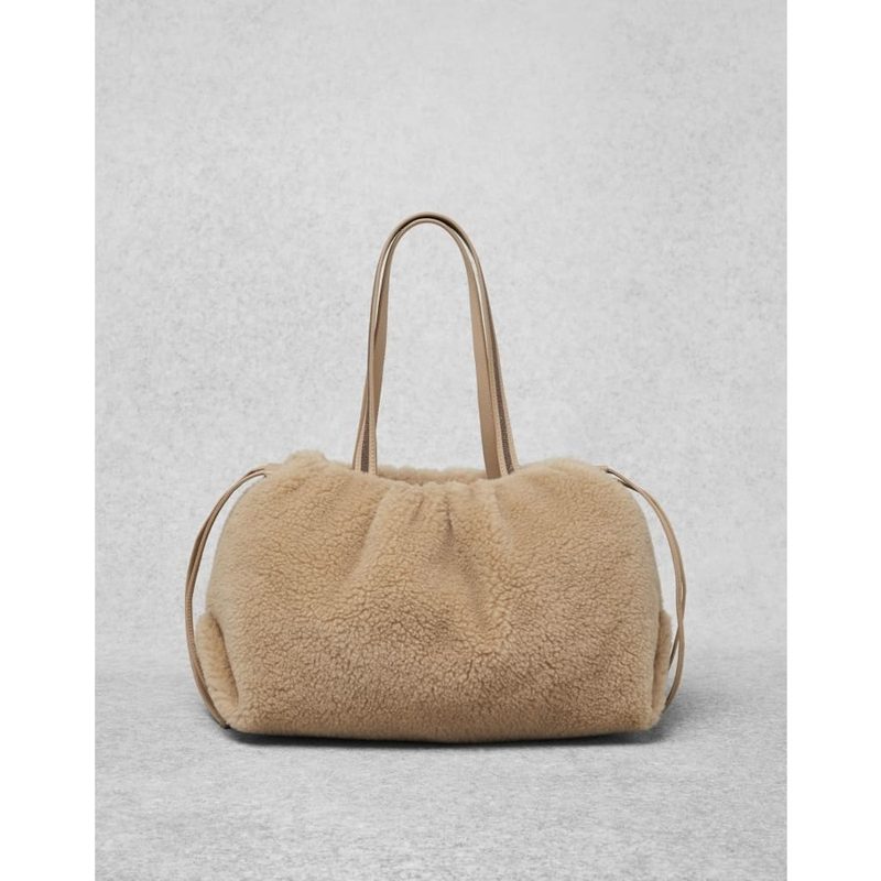 Brunello Cucinelli Beige Shearling Tote Bag