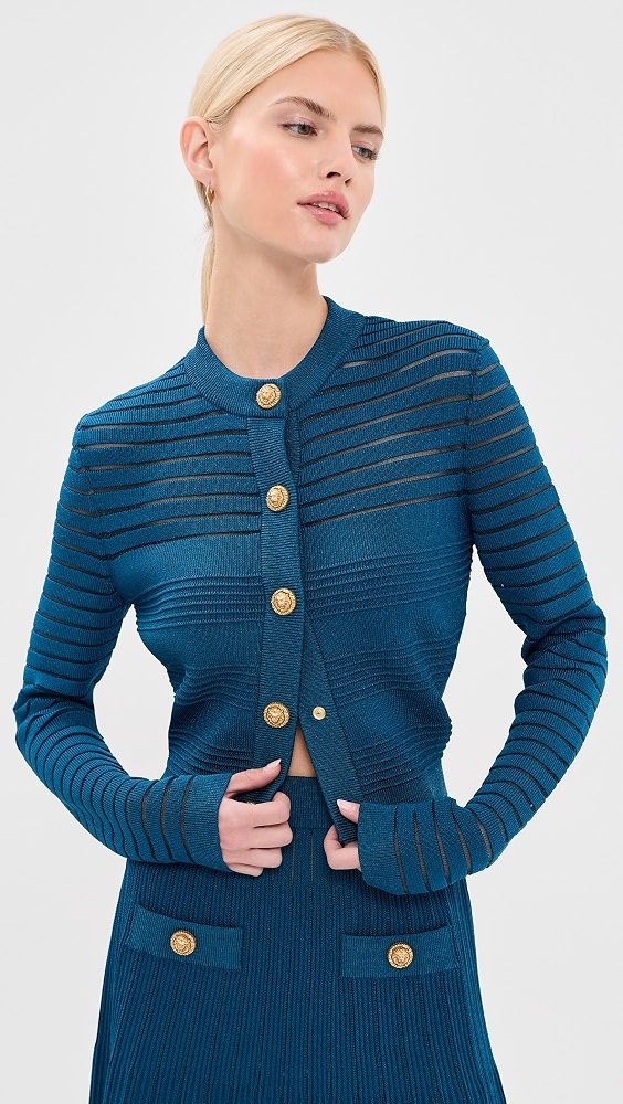 Buttoned Stripes Knit Cardigan_Bleu Nuit