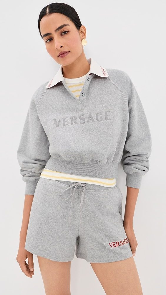 Greca Collared Sweatshirt_Grey Melange / White