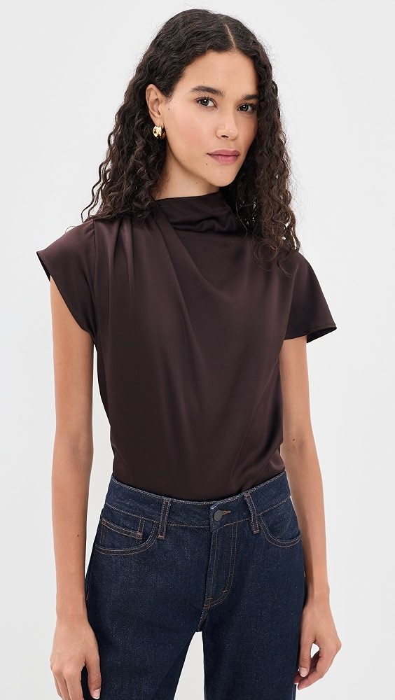 STAUD Davina Silk Top_Earth