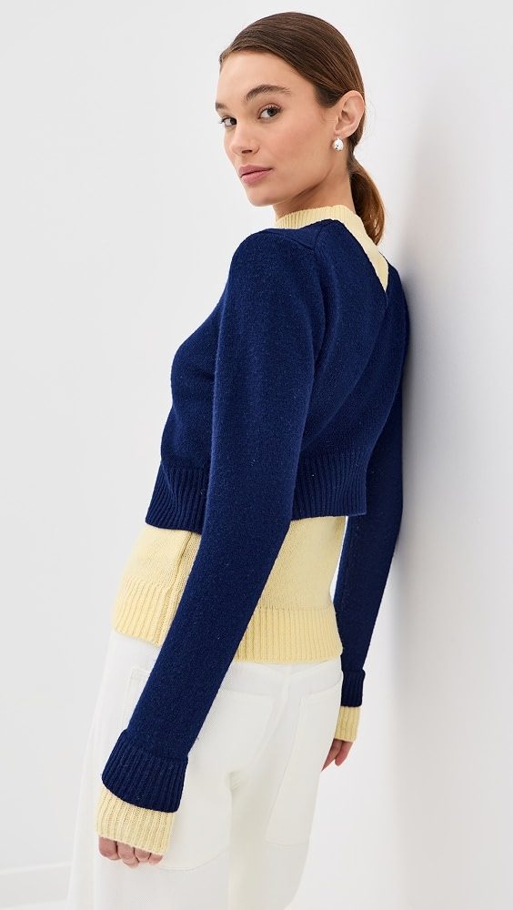 Long Double Layer Mock Neck Sweater_Moon River