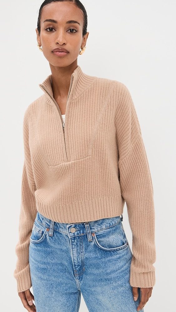 STAUD Cropped Hampton Sweater_Camel