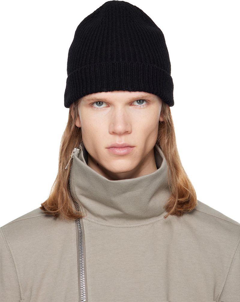 Black Tower Ribbed Beanie 262232M138007