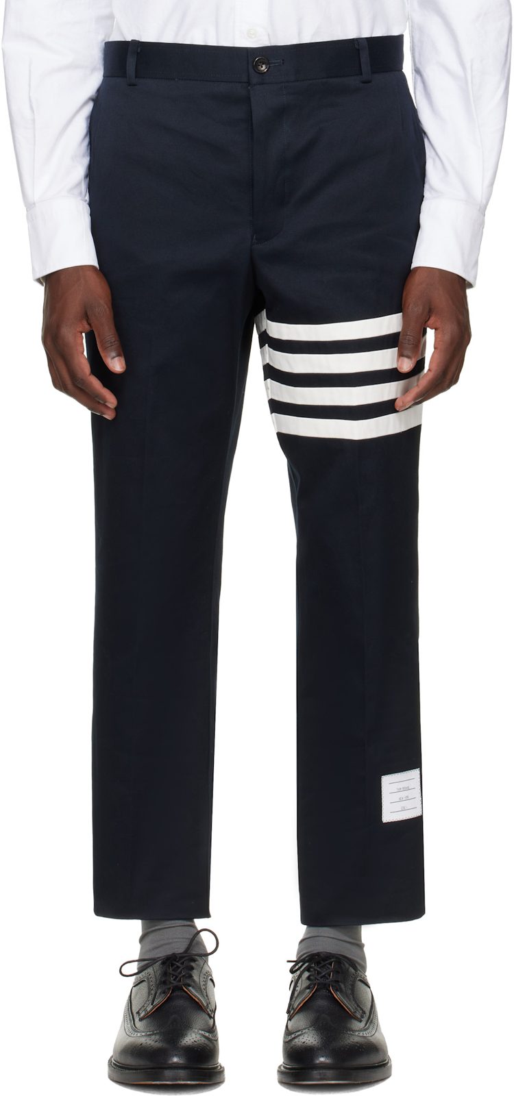 Navy Cotton Twill 4-Bar Unconstructed Trousers 262381M191003