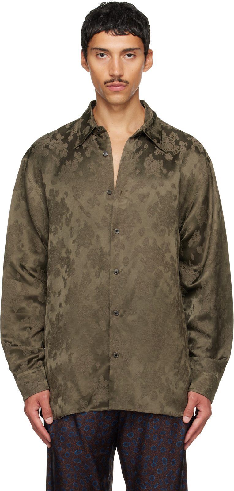 Khaki Brocade Shirt 262358M192062