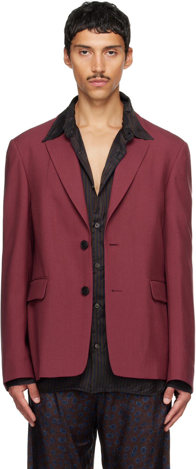 Burgundy Wool Blazer 262358M195006