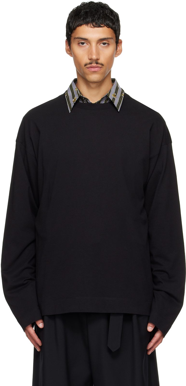 Black Long Sleeve Cotton T-shirt 262358M213006