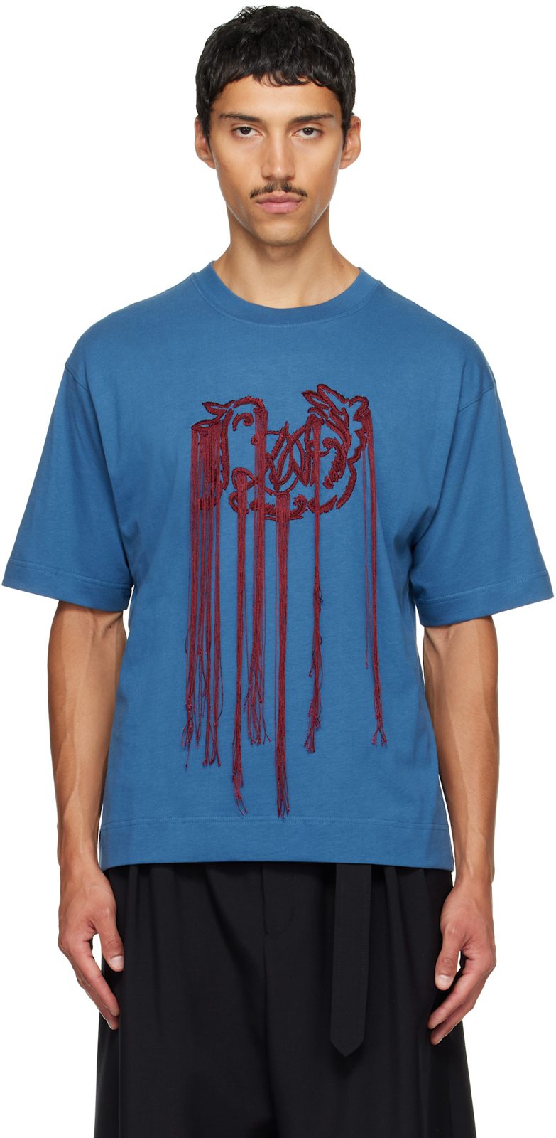 Blue Embroidered T-shirt 262358M213011