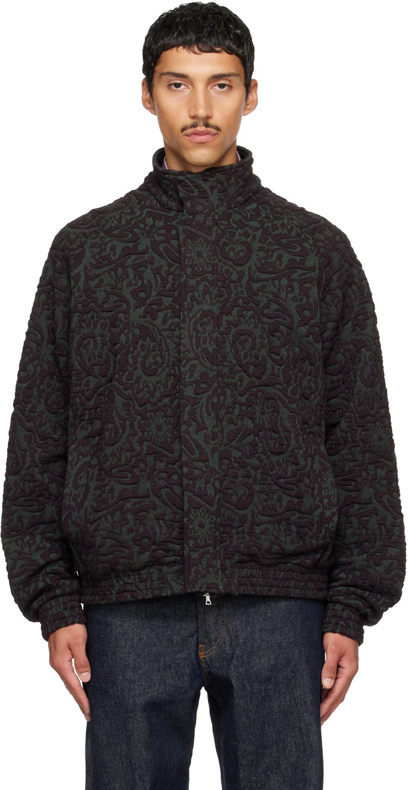 Purple & Green Jacquard Jacket 262358M180000