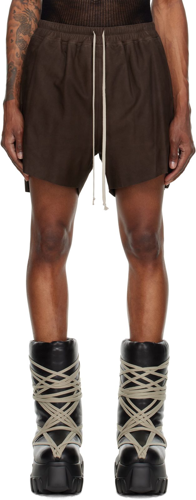 Brown Rick S Boxers Leather Shorts 262232M193035