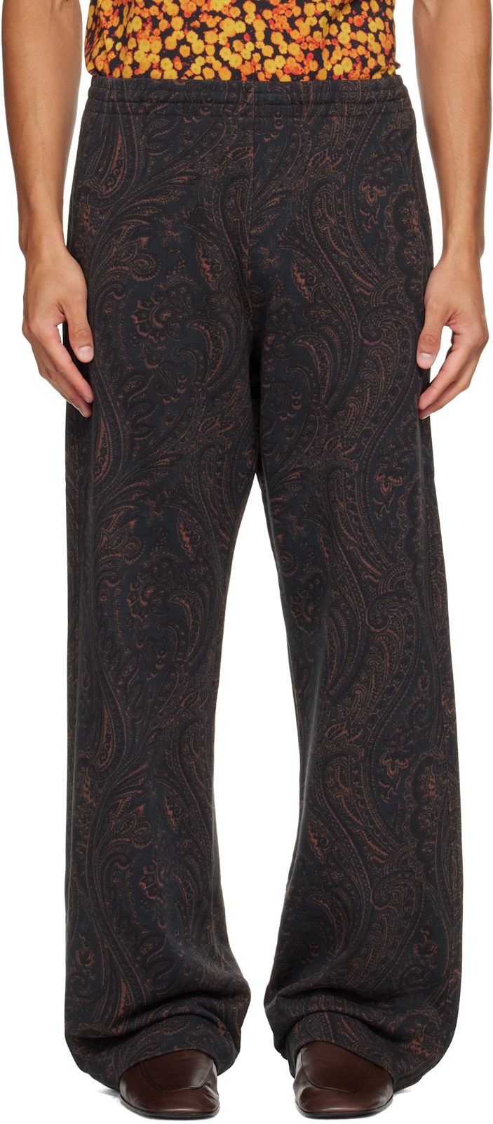 Black & Brown Printed Sweatpants 262358M191000