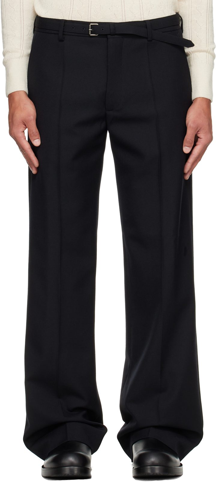 Black Belted Wool Trousers 262358M191038