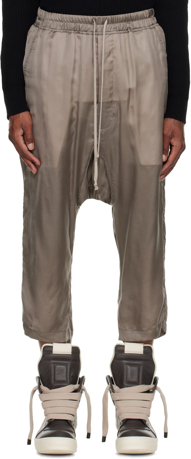 Gray Tower Drawstring Cropped Trousers 262232M191075