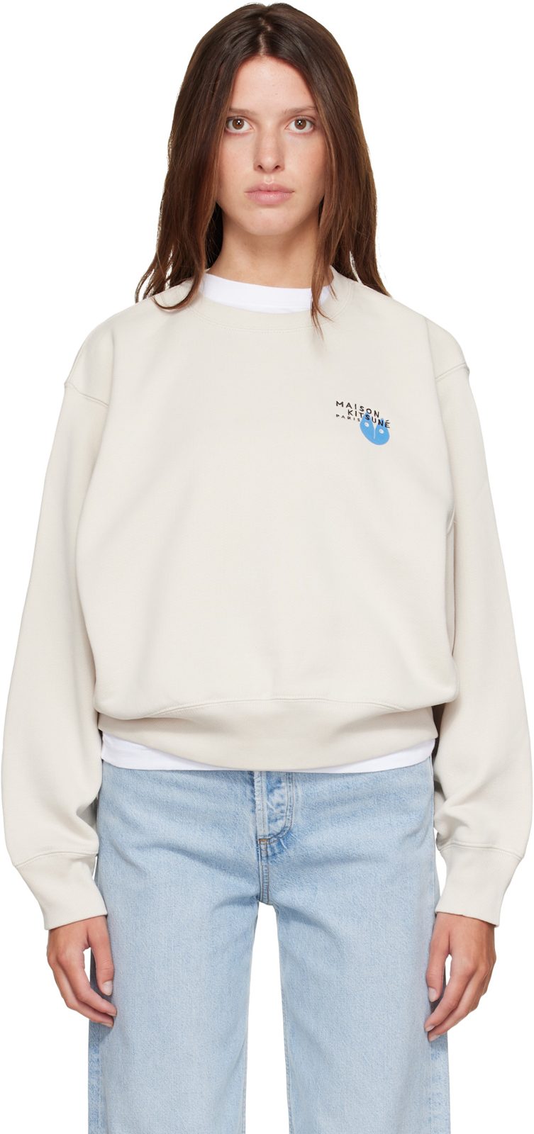 Maison Kitsune Beige Fortune Fox Relaxed Sweatshirt 262389F098009