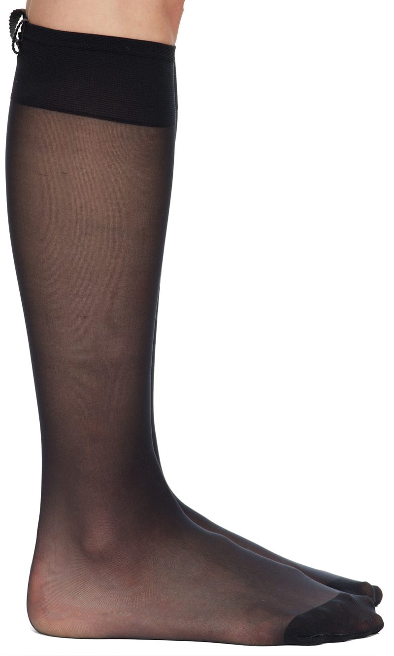 Black 4-Bar Sheer Nylon Knee High Socks 262381F076003
