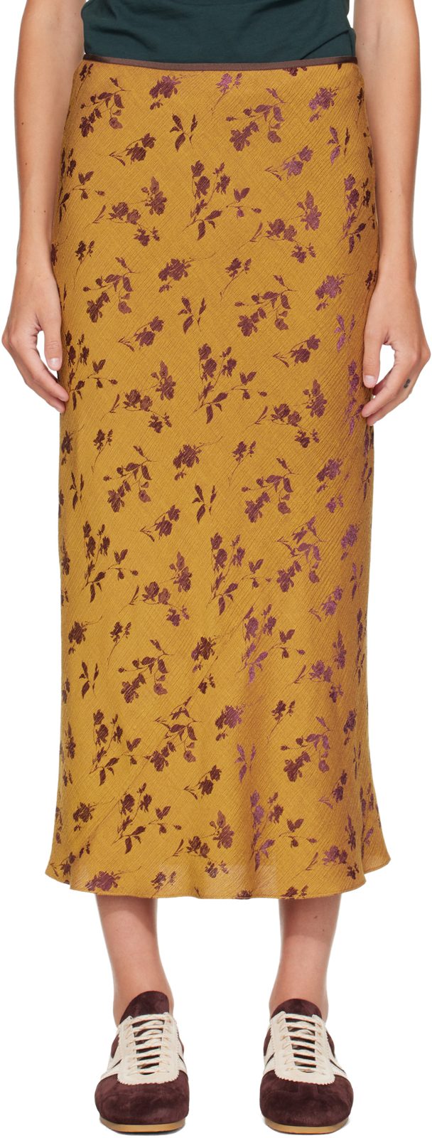 Yellow & Purple Floral Midi Skirt 262358F092034