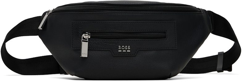 Black Grained Faux-Leather Belt Bag 261085M171025