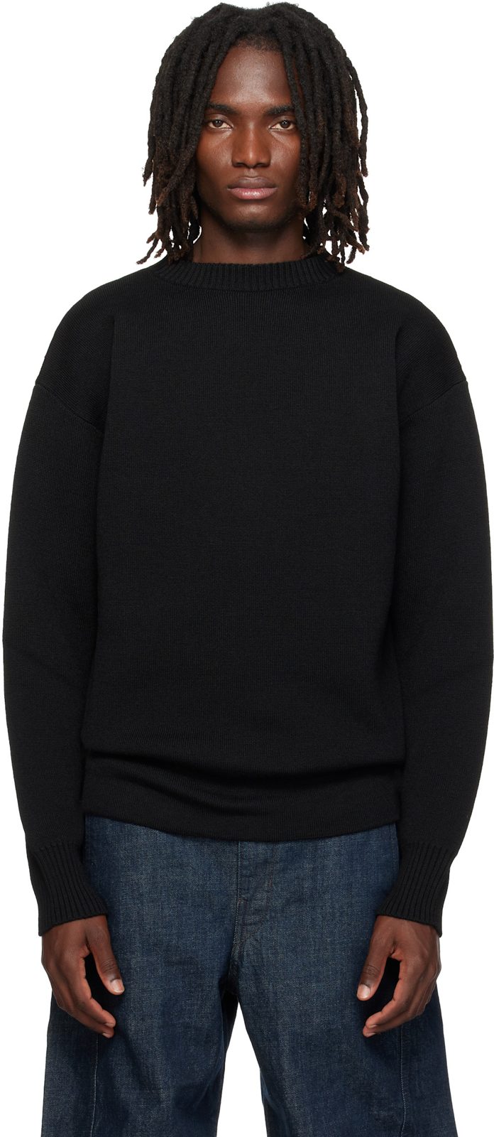 Black Boat-Neck Double-Face Virgin Wool Sweater 262646M201001