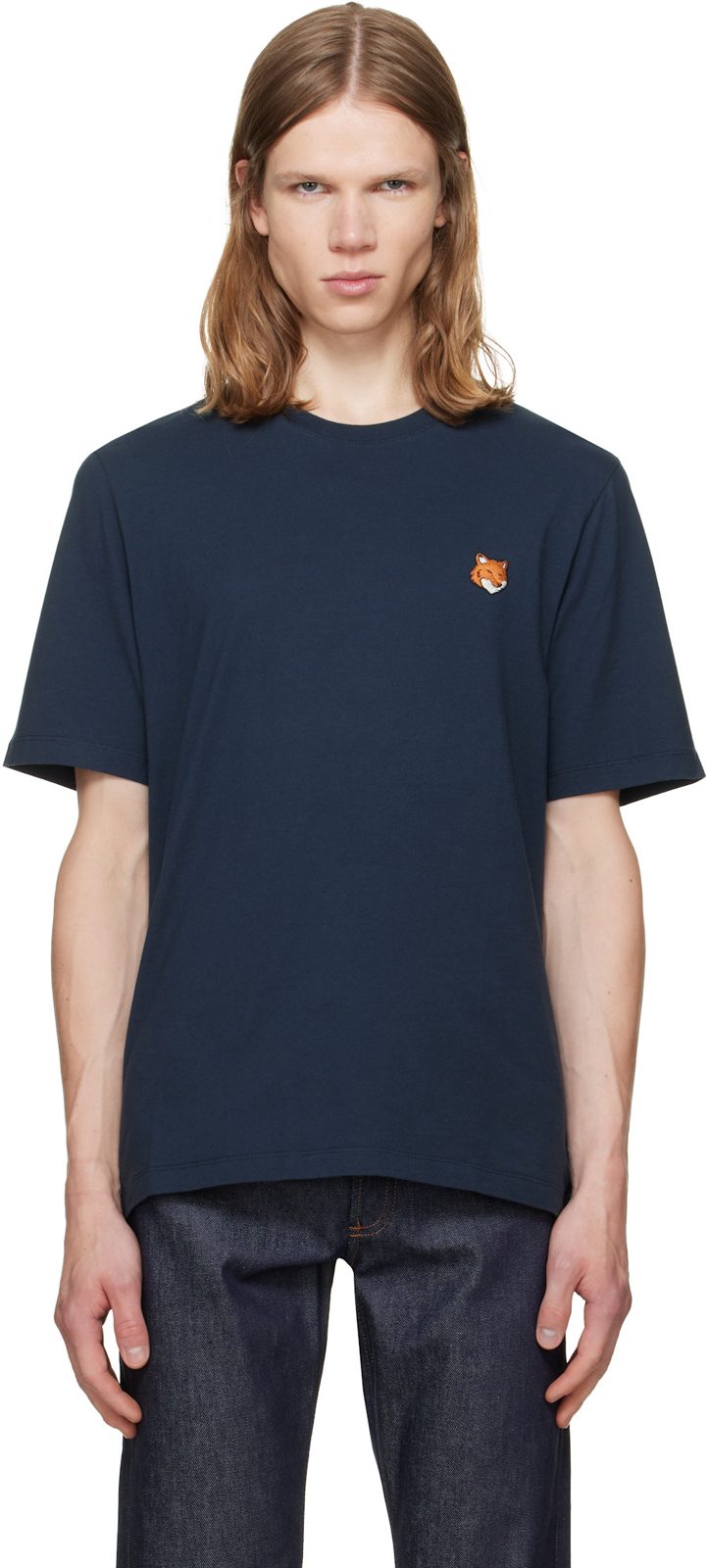 Maison Kitsune Navy Fox Head Regular T-shirt 262389M213046