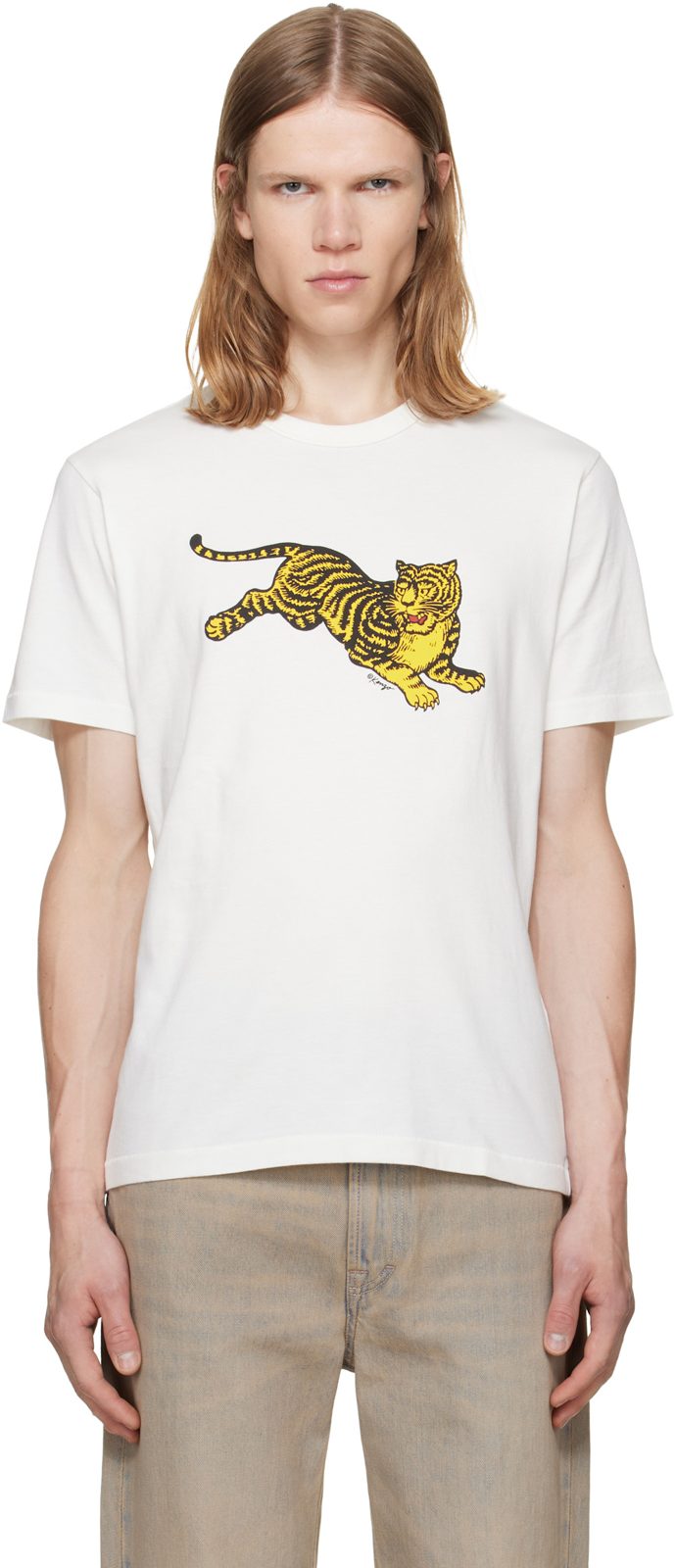 White [겐조] Paris Jumping Tiger Slim T-shirt 262387M213018