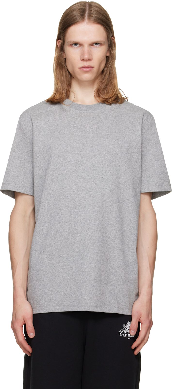 Gray Embroidered [발망] Paris T-shirt 262251M213008