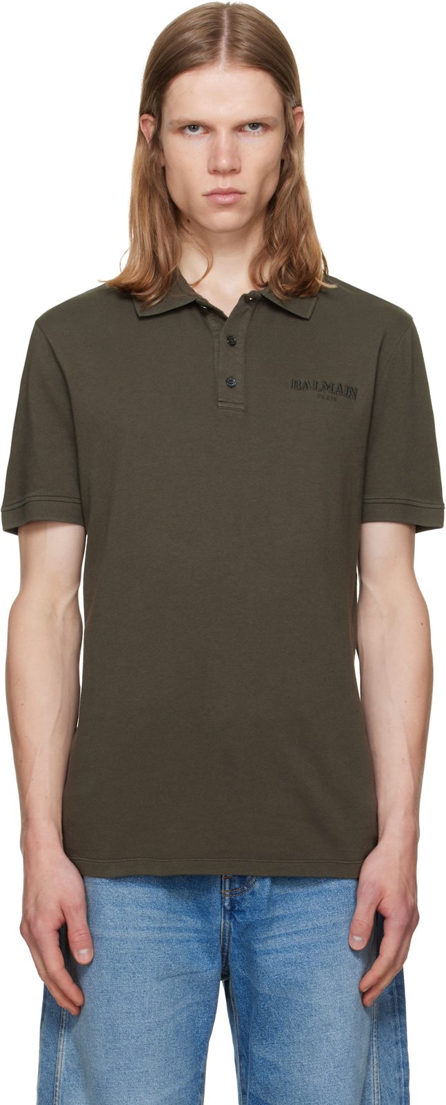 Khaki Small Vintage Embroidery Slim Fit Polo 262251M212001