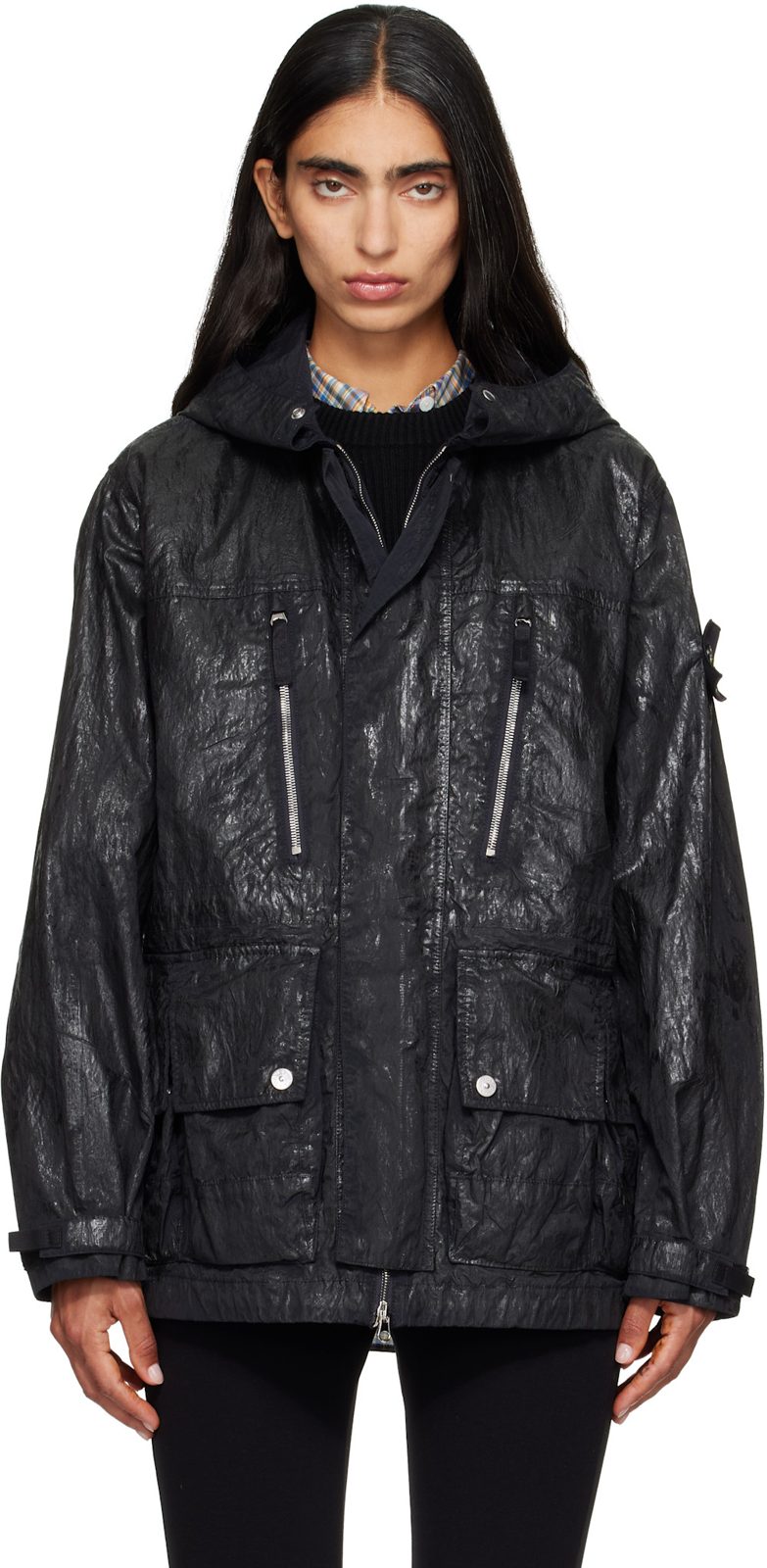 Black Q100027 Slick Nylon Tela-TC Jacket 262828F063002