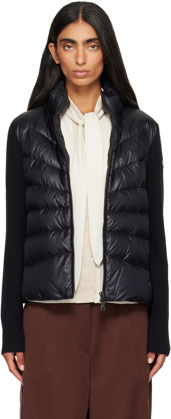 Black Padded Wool Zip-Up Down Jacket 262111F063003