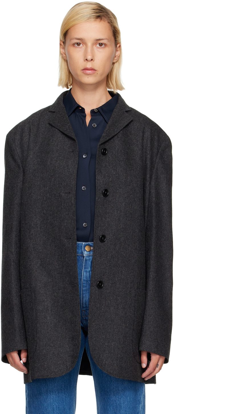 Gray Wool Flannel Blazer 262249F057001