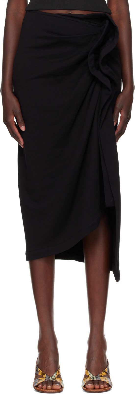 Black Gathered Midi Skirt 262358F092013