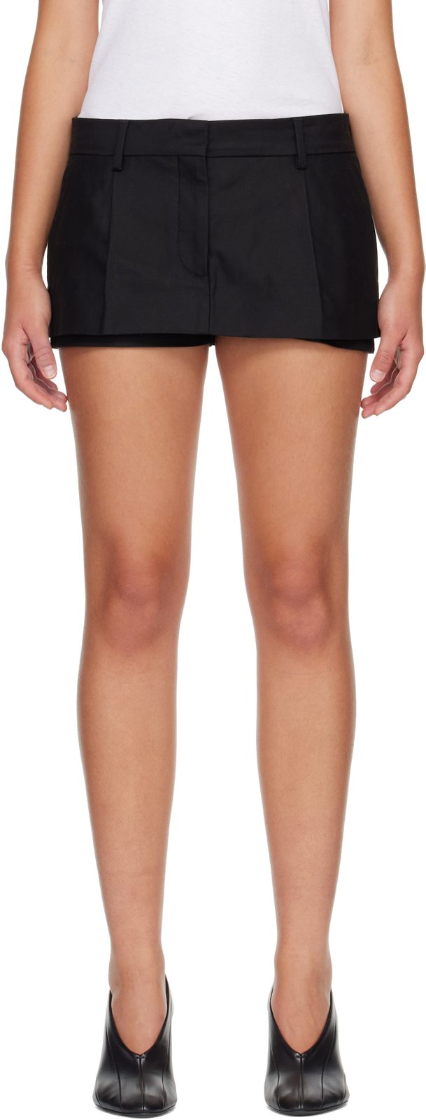Black Layered Satin Miniskirt 262129F090006