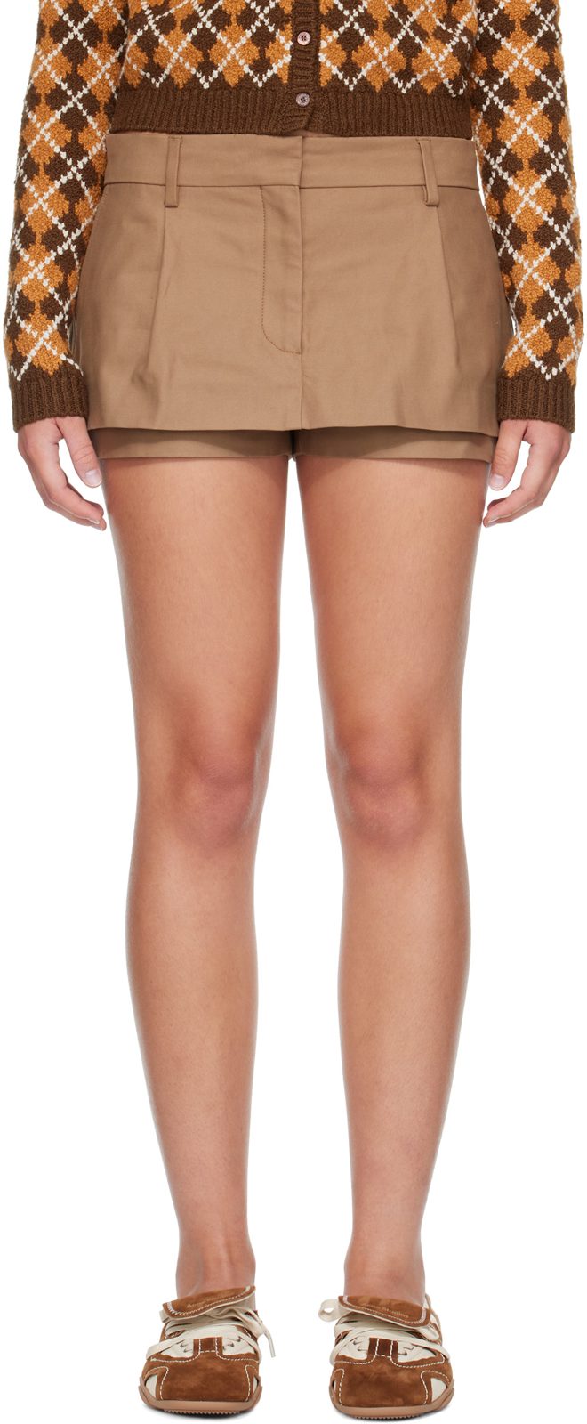 Beige Layered Satin Skort 262129F090005